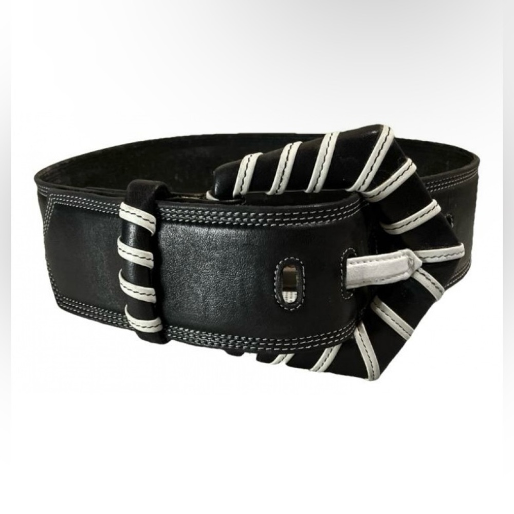 Vintage Claude Montana Avant Garde Leather Black Belt Made in France 1980s